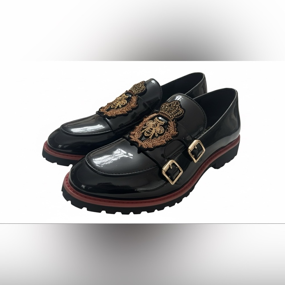Men Black and Gold Embellished Loafers - Picture 2 of 5